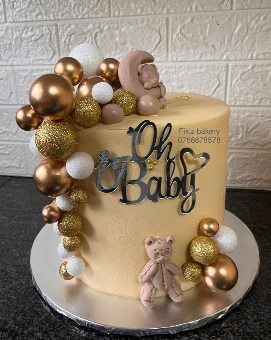 Oh Baby — Cream & Rose Gold Spheres — a custom bake by Fikiz Bakery