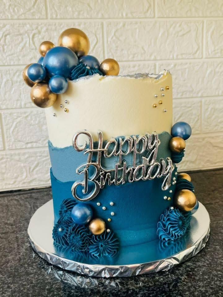 Ocean Blue & Gold Ombré — a custom bake by Fikiz Bakery