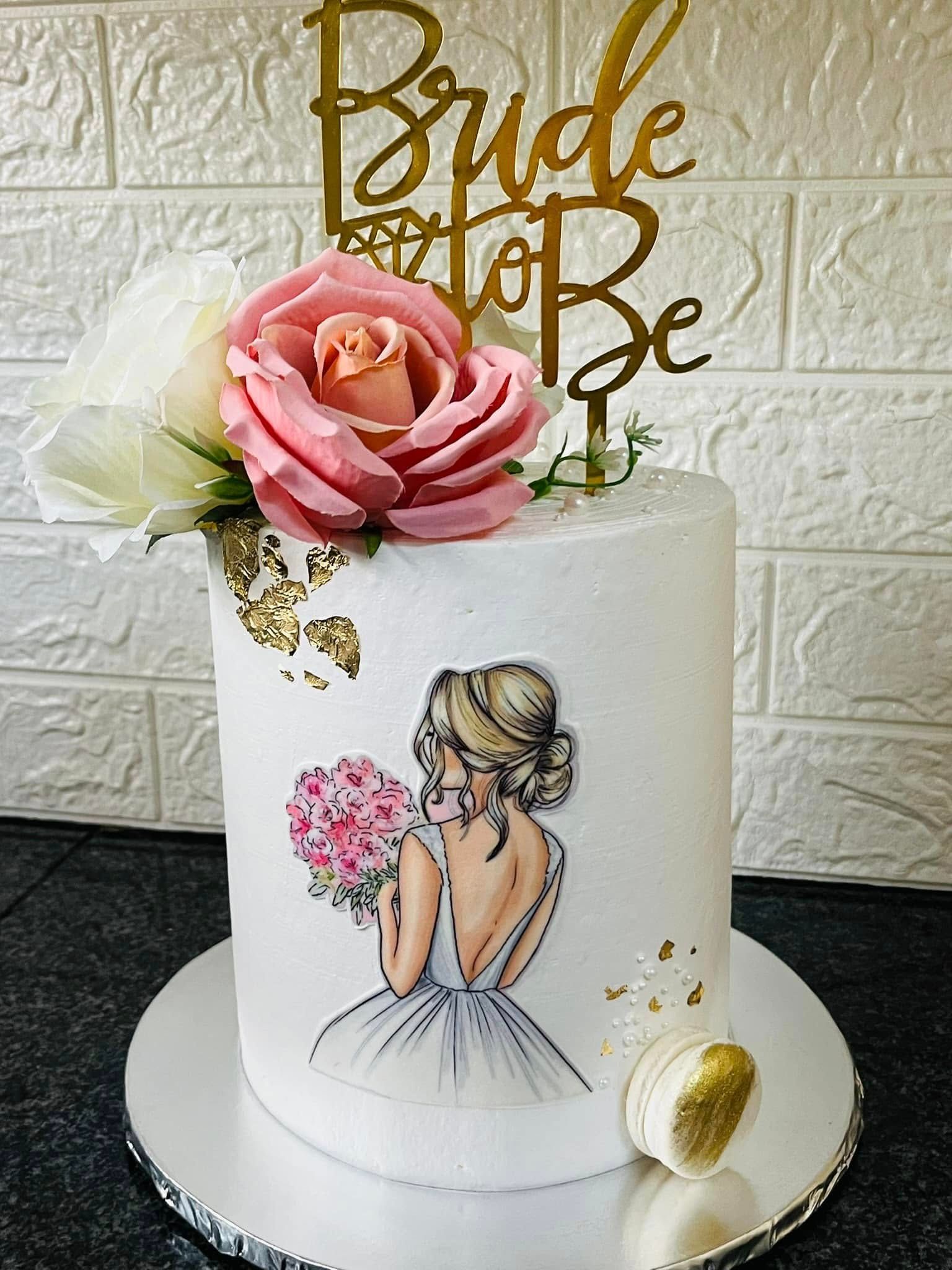 Bride To Be — Roses & Gold Leaf — a custom bake by Fikiz Bakery