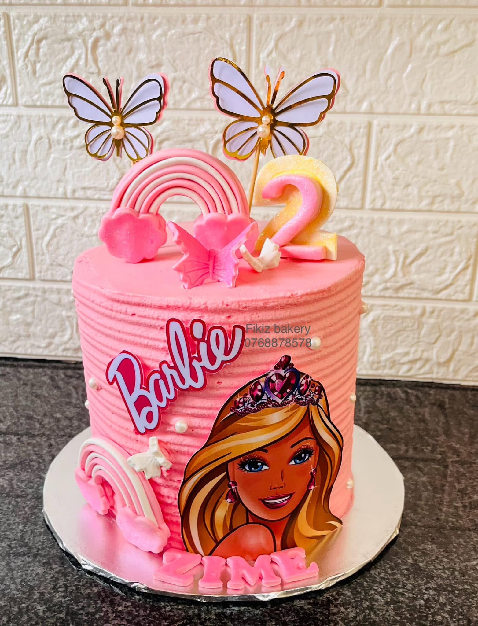 Barbie Pink Rainbow & Butterflies — a custom bake by Fikiz Bakery